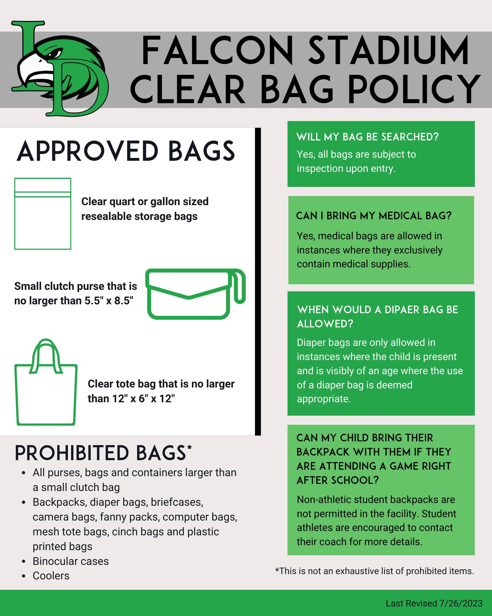 Cleat Bag Policy